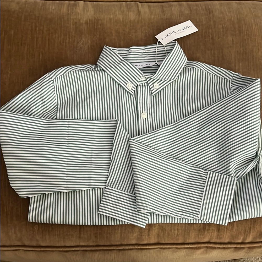Janie and Jack Green Striped Button Down Shirt
